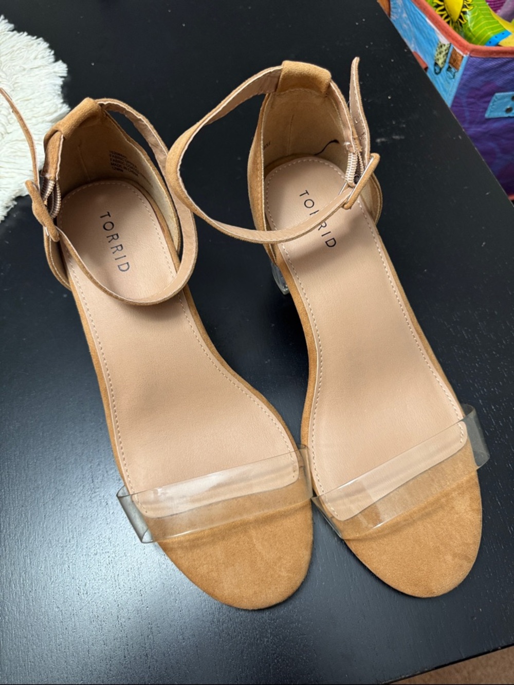 torrid Tan Clear-Strap Block Heel Sandals with Ankle Strap